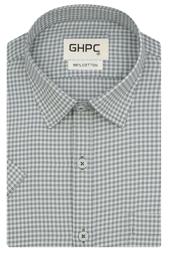 GHPC 100% Cotton Checkered Half Sleeves Regular Fit Formal Shirt for Men